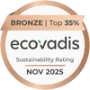 Ecovadis, Bronze | Top 35%. Sustainability Rating | Nov 2025 Ecovadis, Bronze | Top 35%. Sustainability Rating | Nov 2025